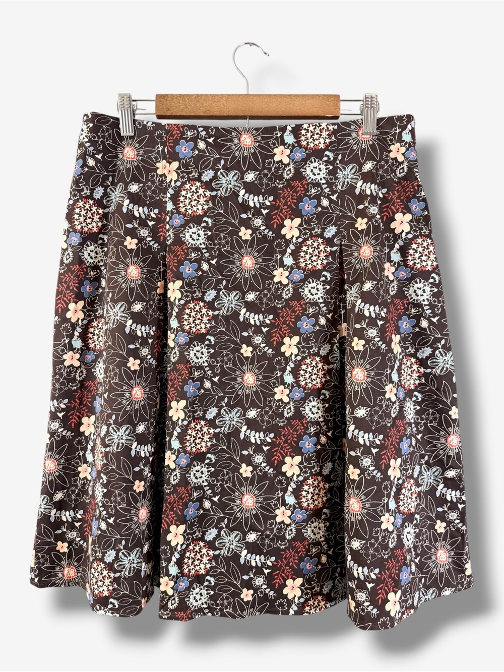 Christopher & Banks Brown Floral A-Line Skirt Size 10 Flare Cottagecore Teacher